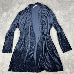 Masai‎ Women's M Open Drape Jacket Velour Blue Long Line Pockets Soft Cozy